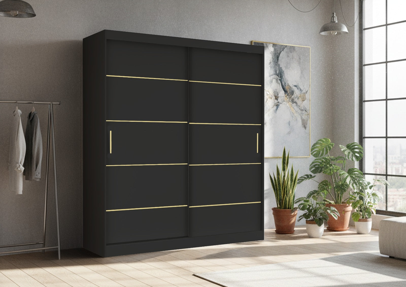 LEXISS GOLD Sliding Door Wardrobe – Modern Bedroom Storage & Closet Organizer