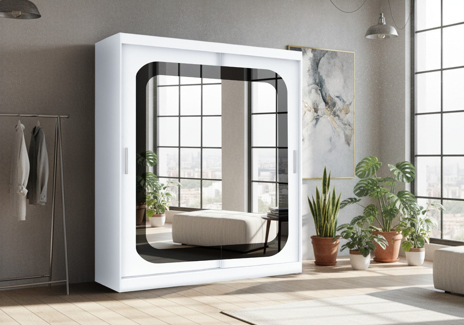 Camal Modern Sliding Door Wardrobe with Mirror – Oak Finish, Space-Saving Bedroom Storage Unit