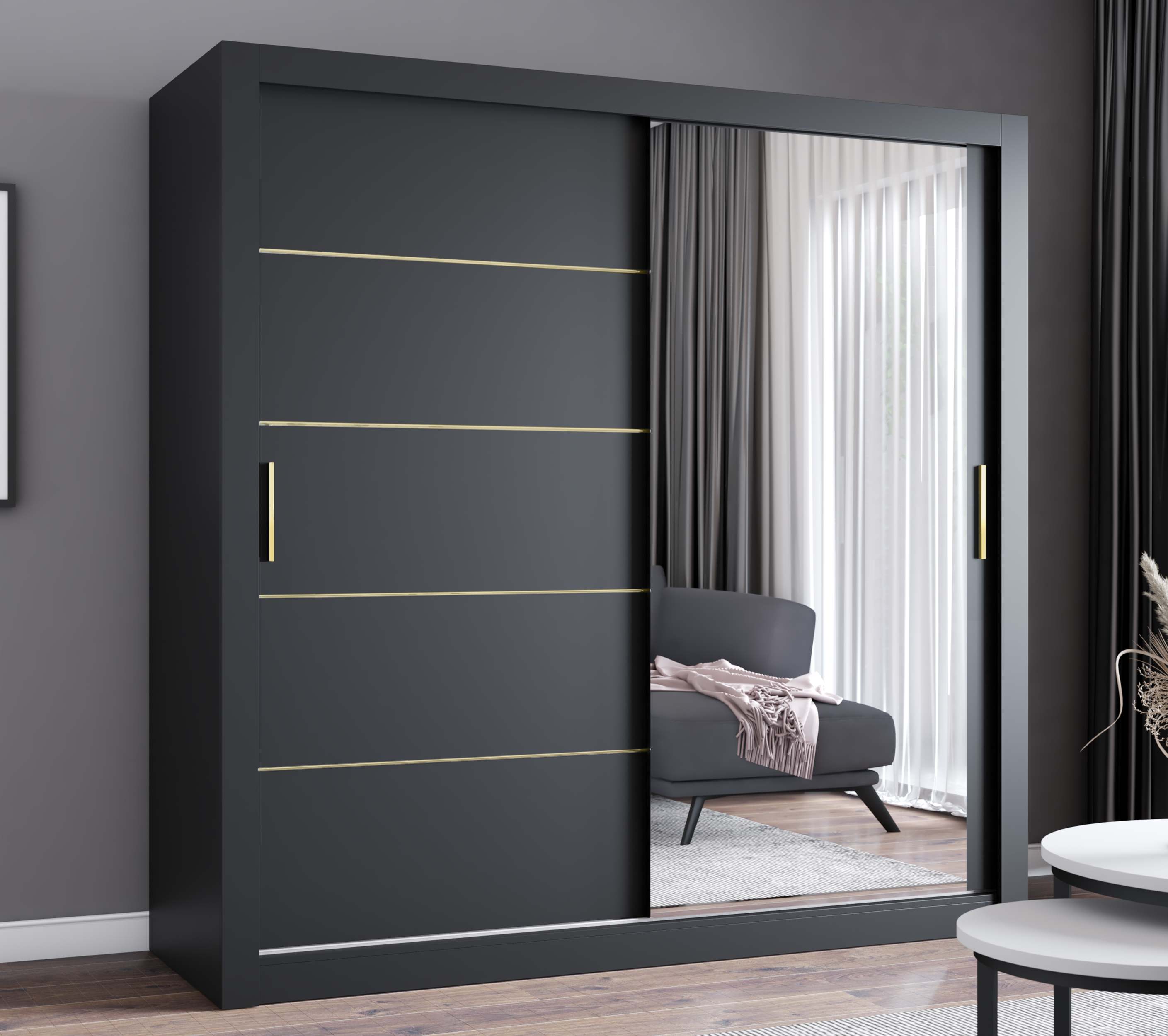 IBIZA Gold Modern Sliding Door Wardrobe with Mirror | Bedroom Storage Cabinet – Space-Saving & Stylish