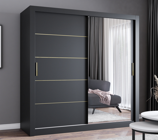 IBIZA Gold Modern Sliding Door Wardrobe with Mirror | Bedroom Storage Cabinet – Space-Saving & Stylish
