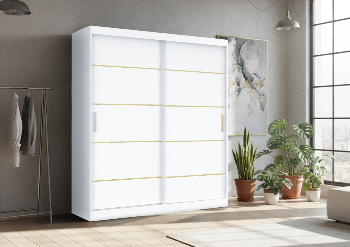 LEXISS GOLD Sliding Door Wardrobe – Modern Bedroom Storage & Closet Organizer