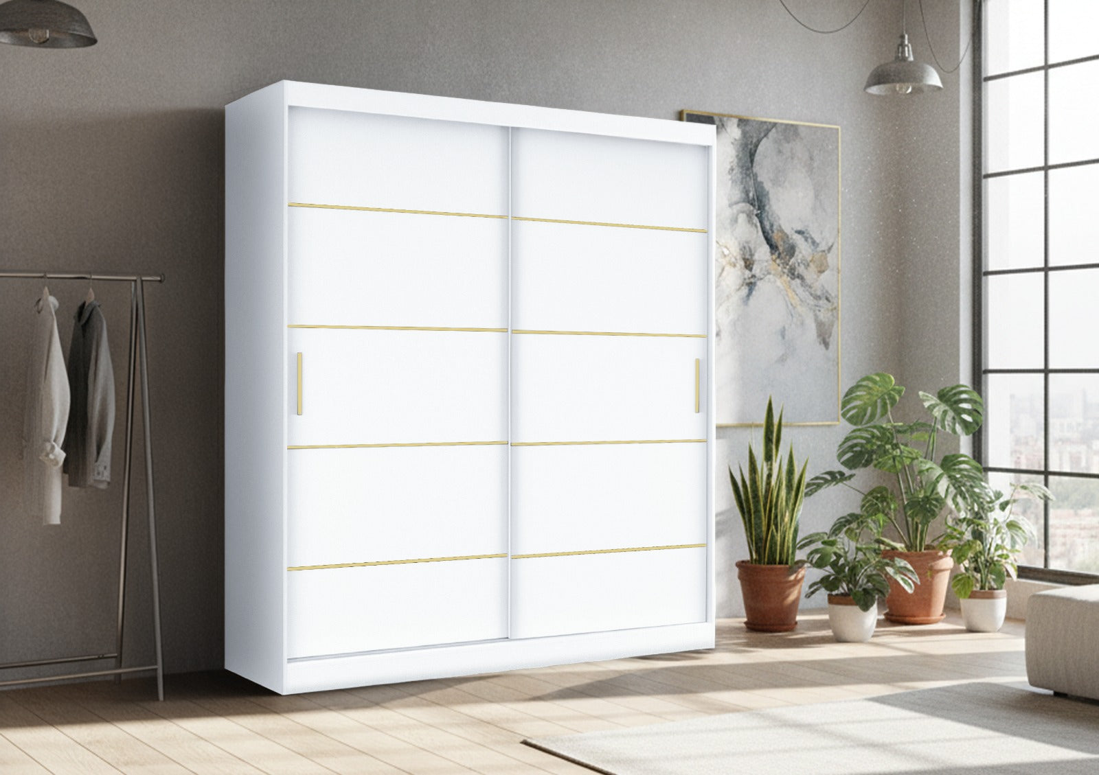 LEXISS GOLD Sliding Door Wardrobe – Modern Bedroom Storage & Closet Organizer
