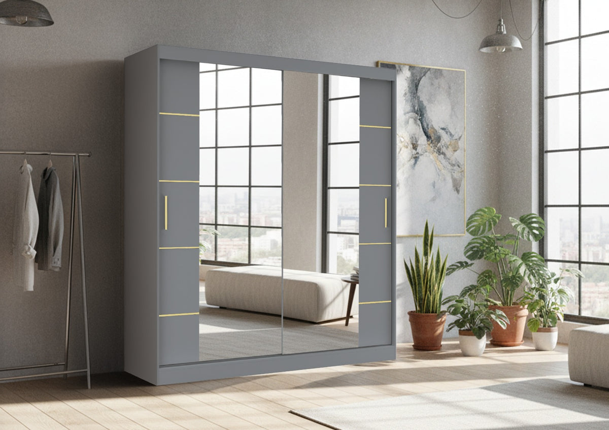 Dallas Gold Mirrored Sliding Door Wardrobe, Modern Bedroom Storage with LED Option