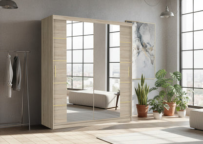Dallas Gold Mirrored Sliding Door Wardrobe, Modern Bedroom Storage with LED Option