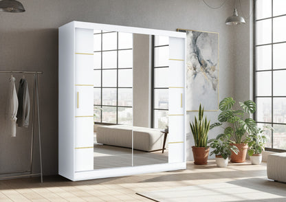 Dallas Gold Mirrored Sliding Door Wardrobe, Modern Bedroom Storage with LED Option