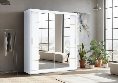 Dallas Gold Mirrored Sliding Door Wardrobe, Modern Bedroom Storage with LED Option