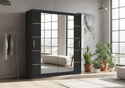 Dallas Gold Mirrored Sliding Door Wardrobe, Modern Bedroom Storage with LED Option
