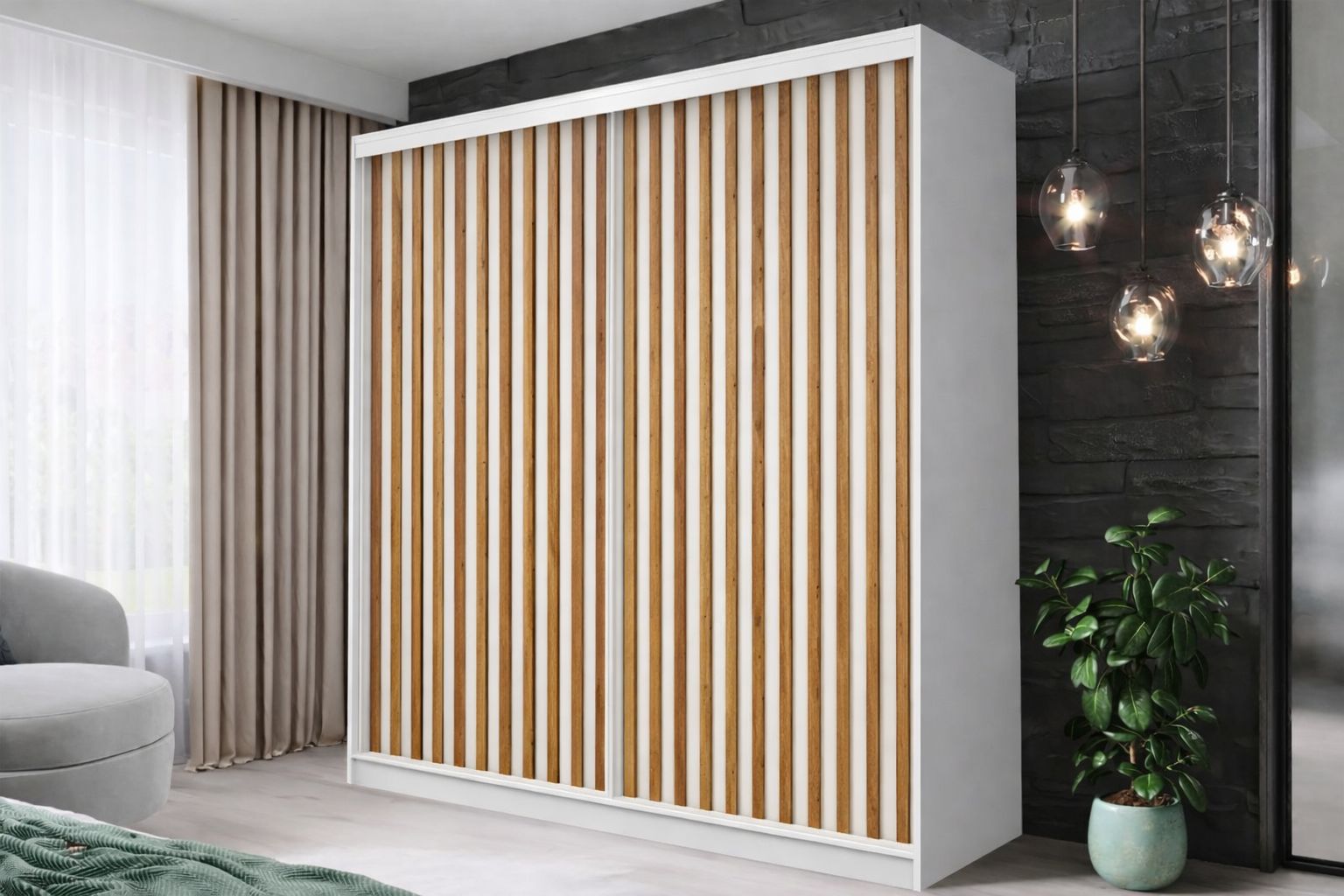 FHI Wales Modern Sliding Door Wardrobe – Space-Saving Bedroom Storage with Shelves & Hanging Rail