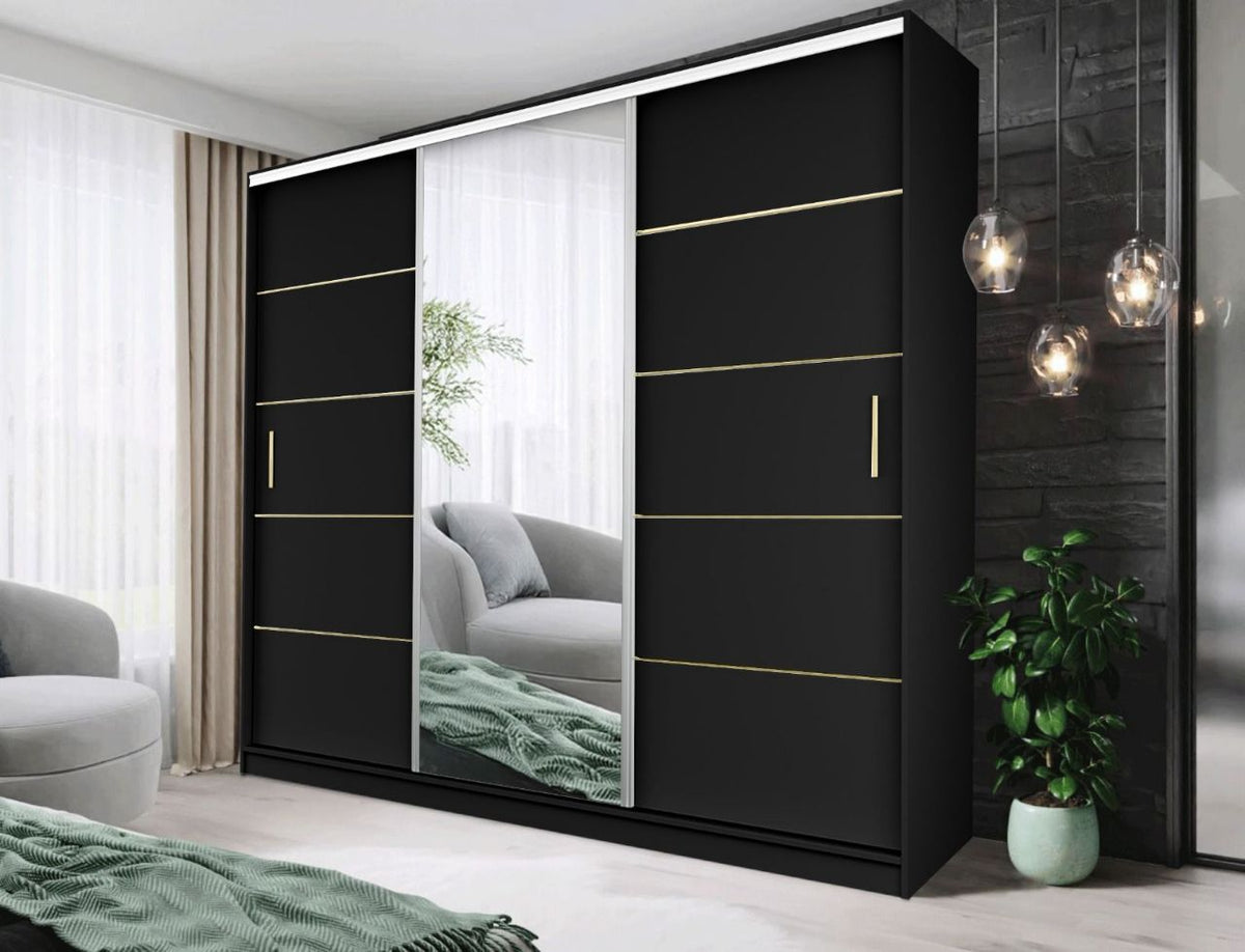 Dallas Gold Mirrored Sliding Door Wardrobe, Modern Bedroom Storage with LED Option