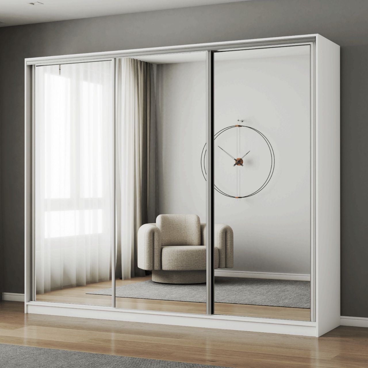 Dubai Sliding Mirrored Doors Wardrobe – Modern Double & Triple Door Closet (100cm–250cm)