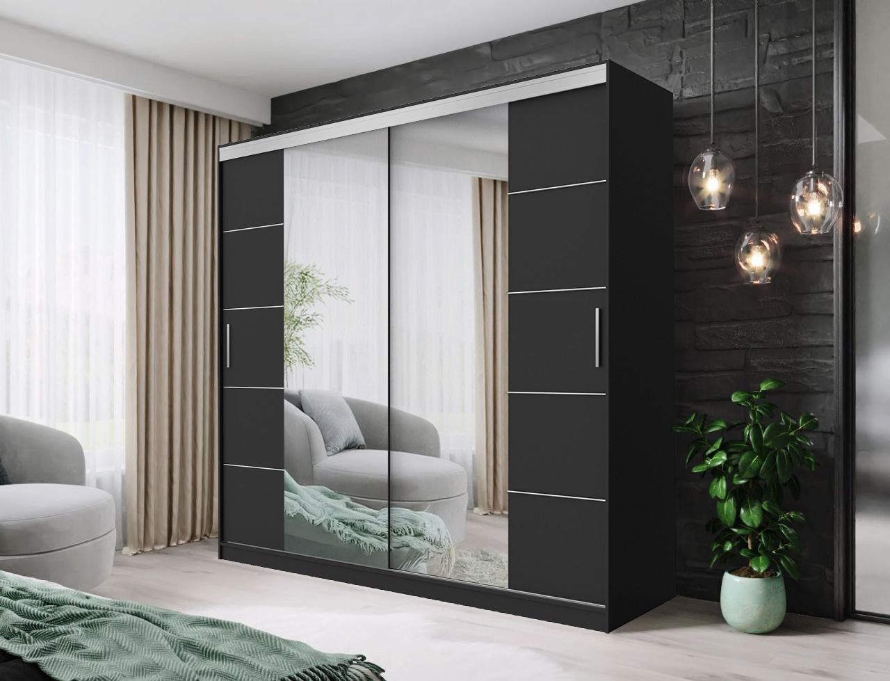 DALLAS Mirrored Sliding Door Wardrobe – Modern Bedroom Storage | LED Option