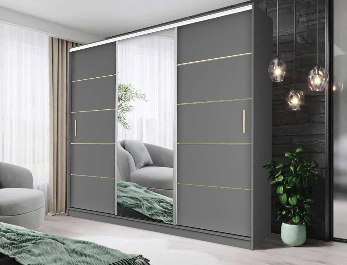 Dallas Gold Mirrored Sliding Door Wardrobe, Modern Bedroom Storage with LED Option
