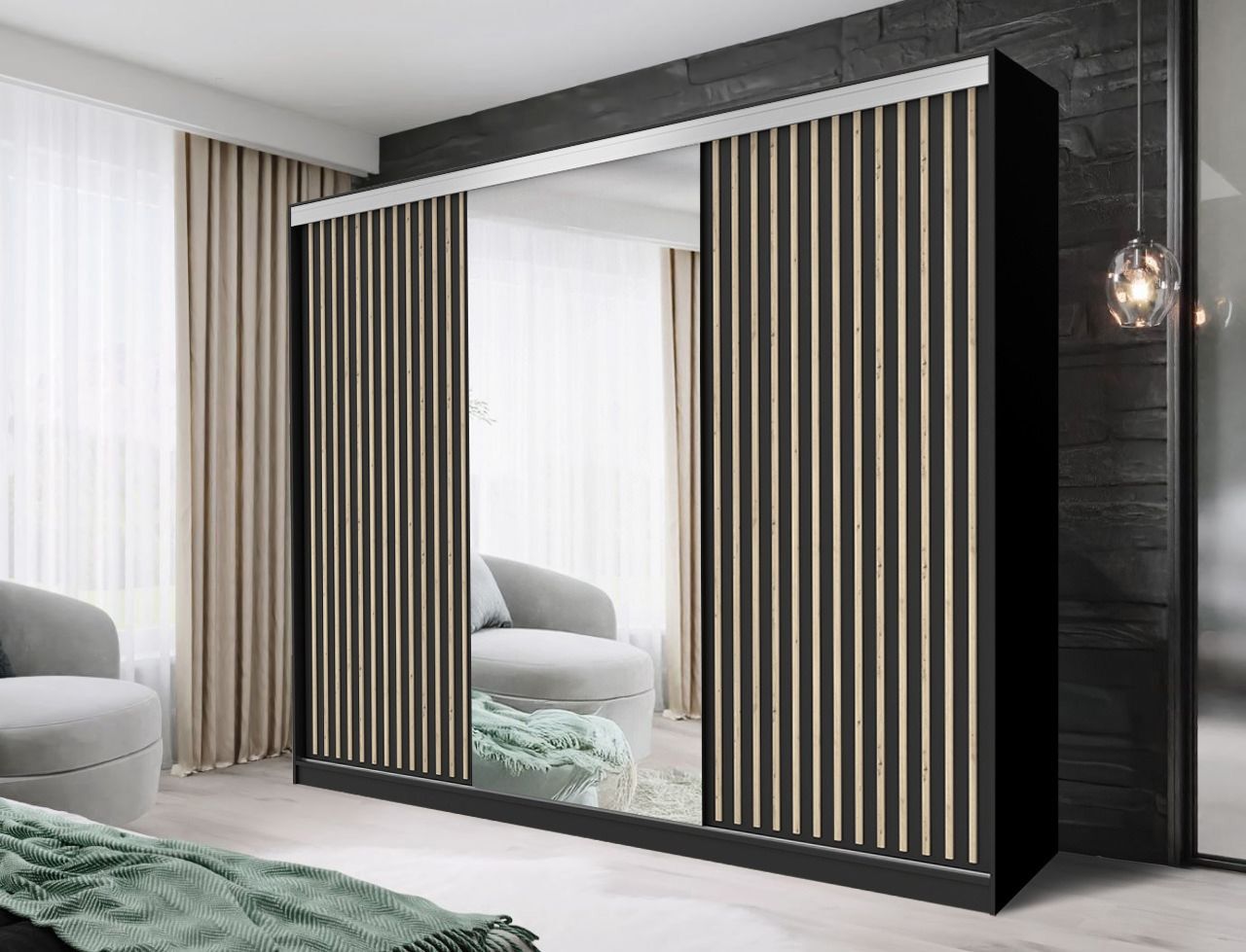 Kingston Modern Sliding Door Wardrobe with Mirror | Bedroom Storage Cabinet