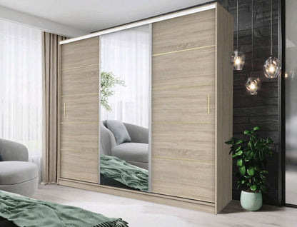 Dallas Gold Mirrored Sliding Door Wardrobe, Modern Bedroom Storage with LED Option