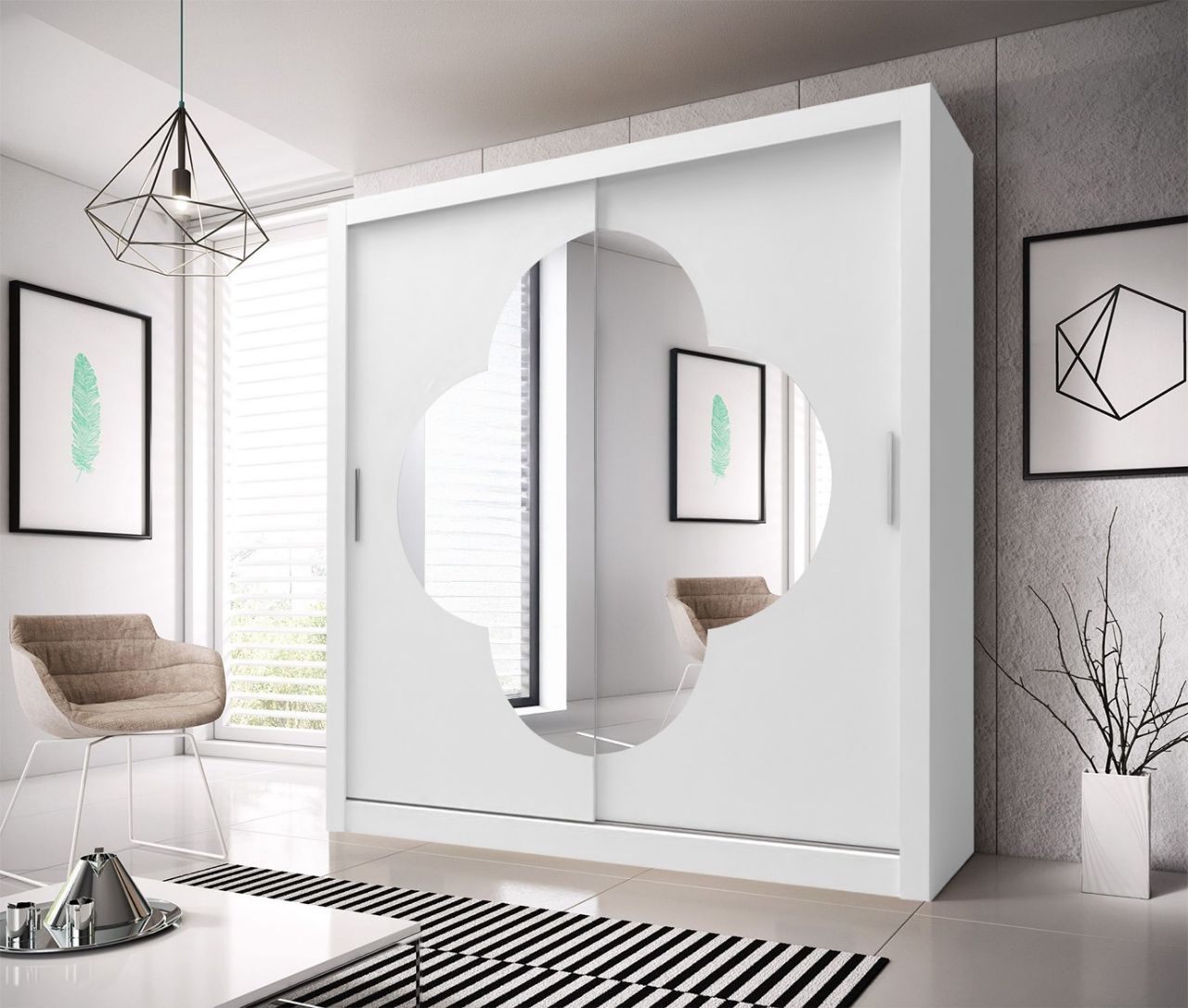 VIENNA Designer Sliding Door Wardrobe with Decorative Flower Mirror | Modern Bedroom Storage Solution