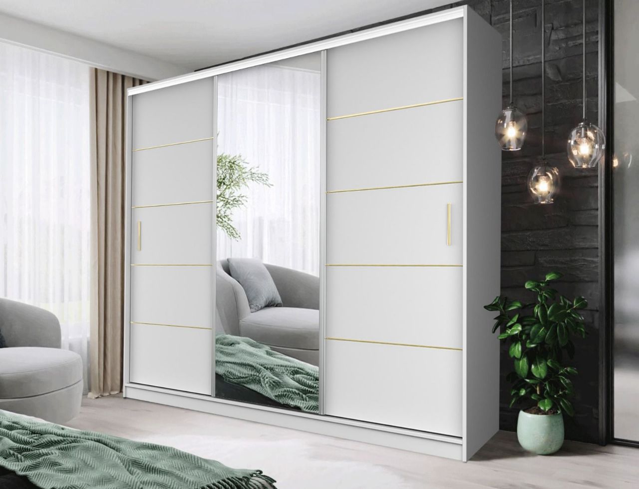 Dallas Gold Mirrored Sliding Door Wardrobe, Modern Bedroom Storage with LED Option