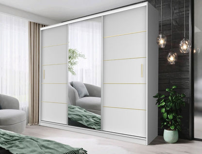 Dallas Gold Mirrored Sliding Door Wardrobe, Modern Bedroom Storage with LED Option