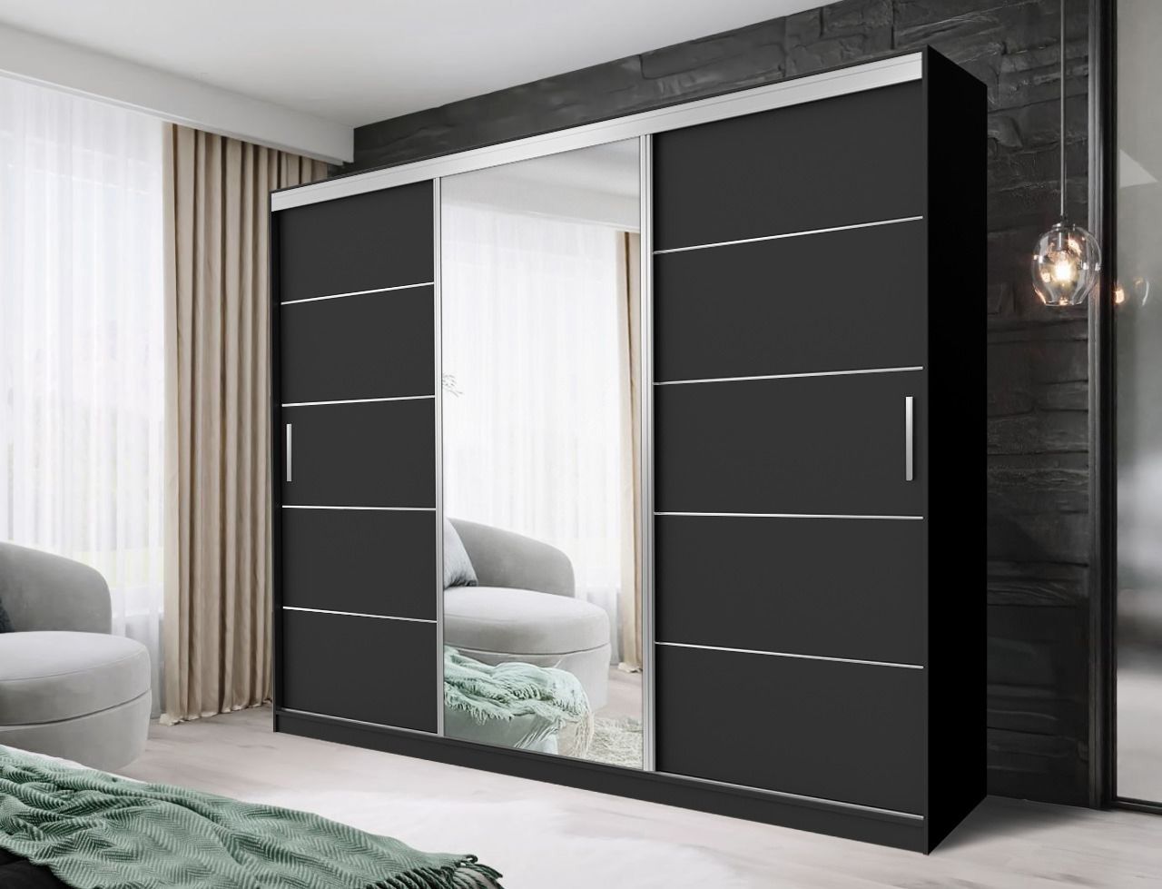DALLAS Mirrored Sliding Door Wardrobe – Modern Bedroom Storage | LED Option