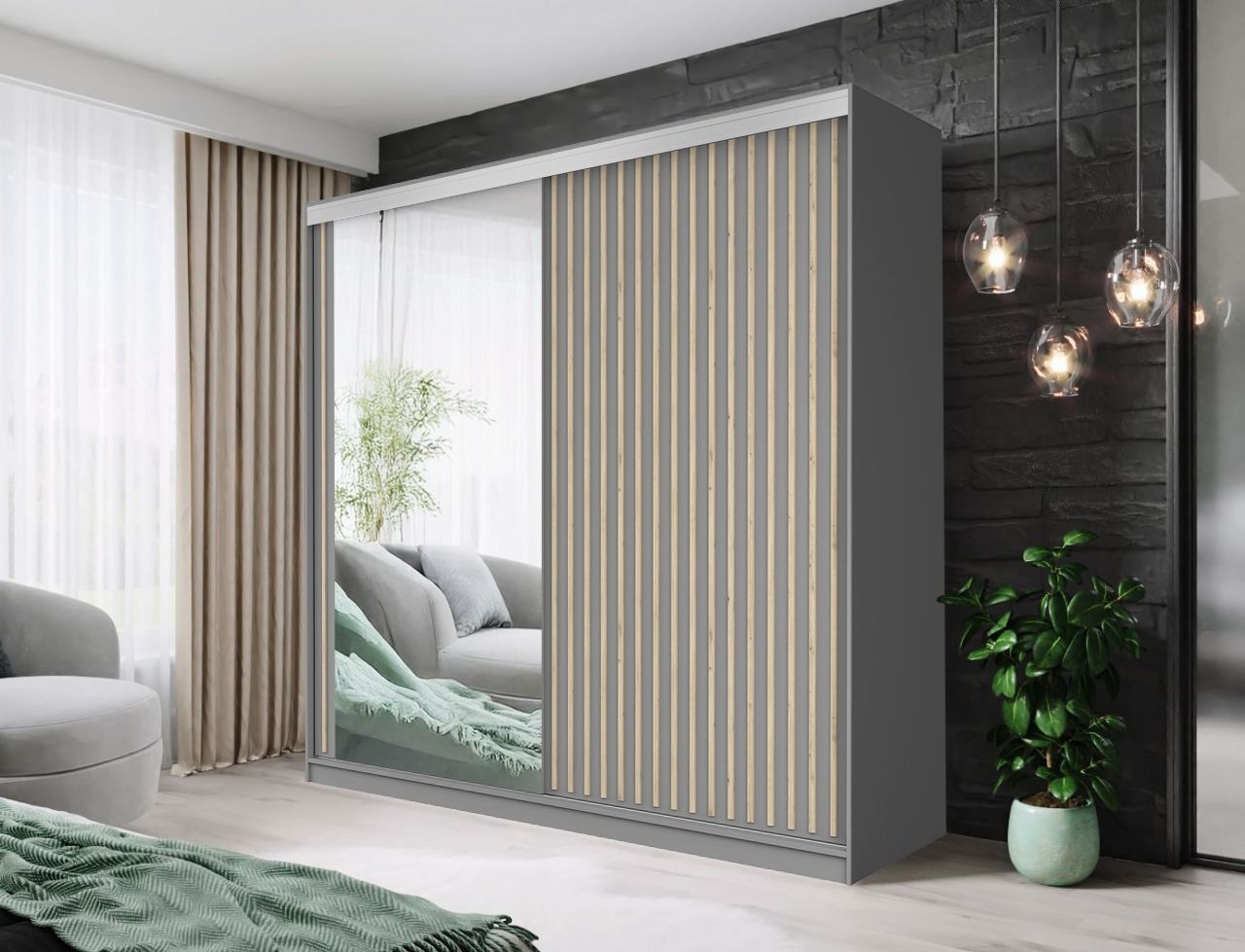 Kingston Tokyo Modern Sliding Door Wardrobe with Mirror | Bedroom Storage Cabinet