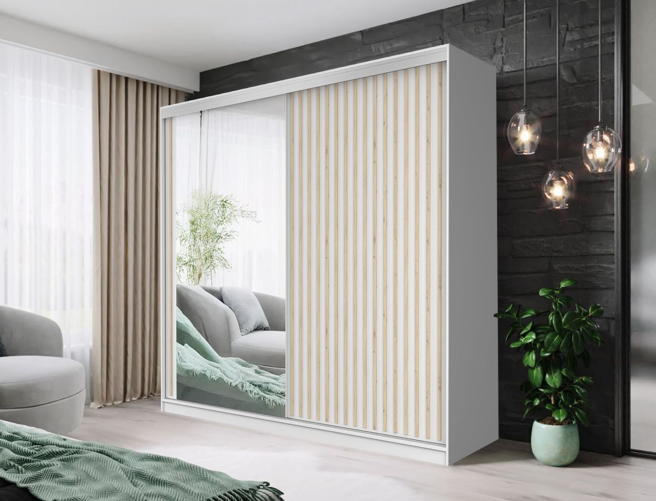 Kingston Tokyo Modern Sliding Door Wardrobe with Mirror | Bedroom Storage Cabinet