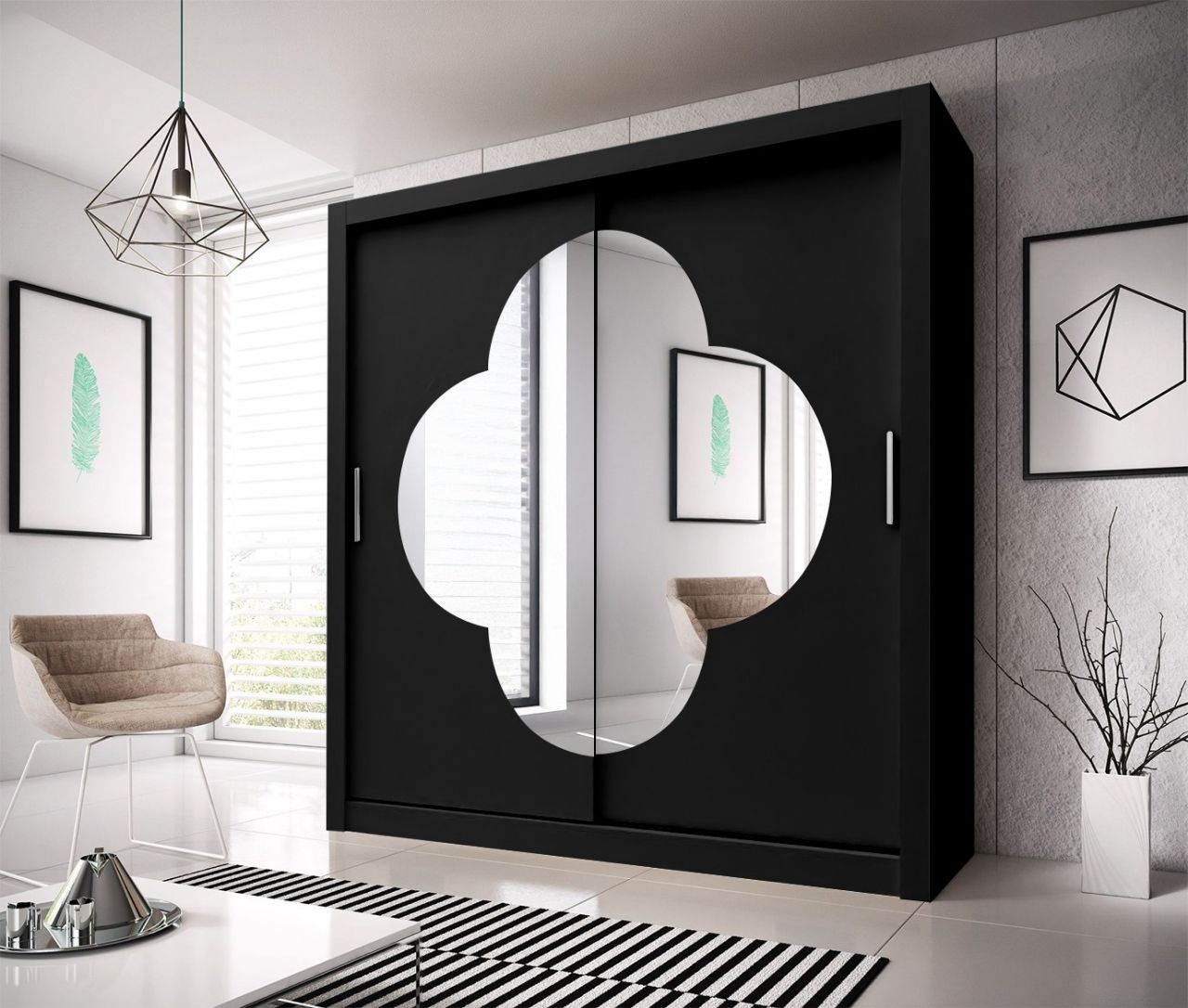 VIENNA Designer Sliding Door Wardrobe with Decorative Flower Mirror | Modern Bedroom Storage Solution